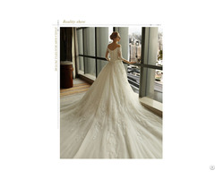 Customized Lace Embroidery Styles Bridal Dress Long Train Beaded Wedding Gown