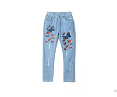 Hot Sale Rubber Print Hand Brush New Pattern Latest Design Jeans Pants For Girls
