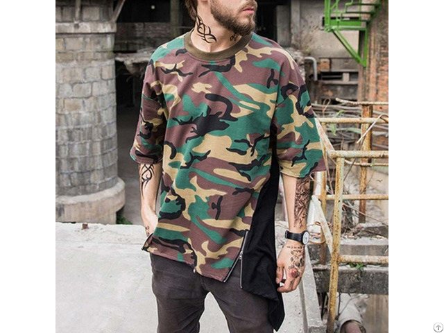 Custom Cotton Camo T Shirts Printed Color Block Oversized Street Wear