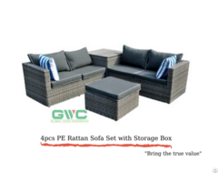 Four Pieces Pe Rattan Sofa Set With Storage Box