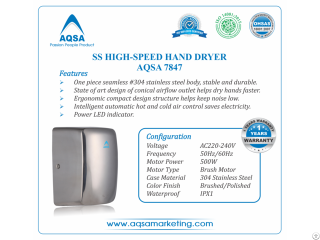 Ss High Speed Hand Dryer Aqsa 7847