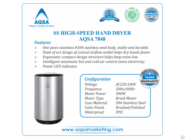 Ss High Speed Hand Dryer Aqsa 7848