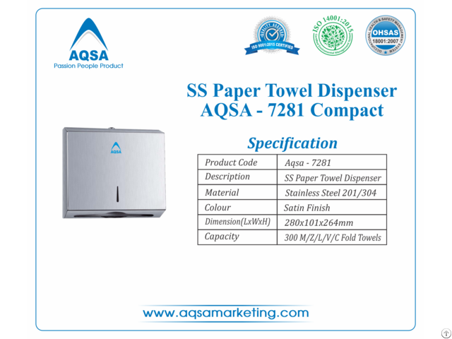 Ss Paper Towel Dispensers Aqsa 7281 Compact