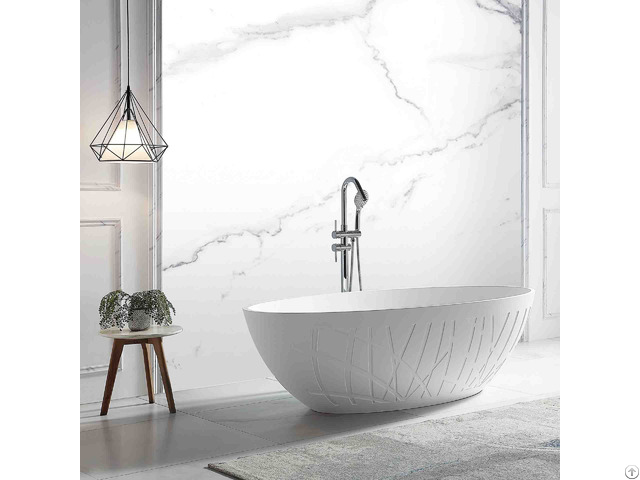 Freestanding Solid Surface Bathtub Mineral Cast Artificial Stone Matt White Oval Bath Tubs