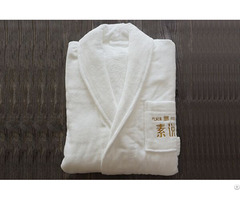 Shawl Collar Bathrobe 100 Percent Cotton White Robe With Embroidery