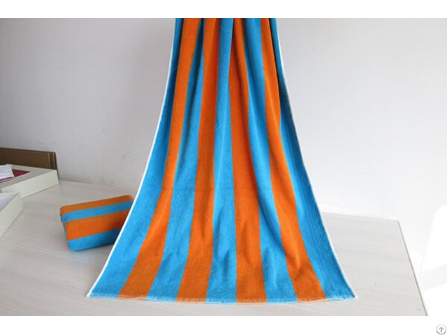 Blue And Orange Color Stripe 100 Percent Cotton Beach Pool Towel