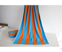 Blue And Orange Color Stripe 100 Percent Cotton Beach Pool Towel