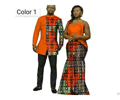 African Couple Cotton Clothing Ethnic Wax Printing Dress And Men S Shirt