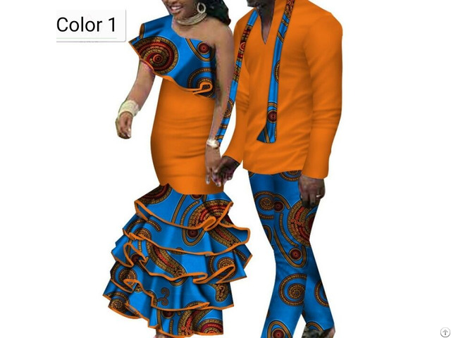 African Couple Cotton Clothing Wax Printing Women Skirt And Men S Shirt Pants