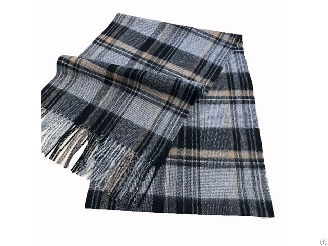 Mens Grey Cashmere Scarf Plaid