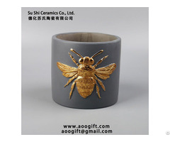 Simple Golden Bee Insect Pattern Daily Garden Decoration Cement Flower Pot