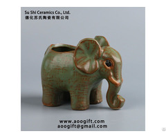 Retro Style Kiln Color Changing Glaze Ceramic Baby Elephant Flowerpot