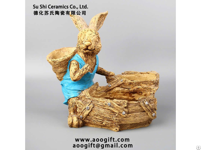 Individuality Creative Wood Grain Effect Rabbit Multi Layer Resin Flower Pot