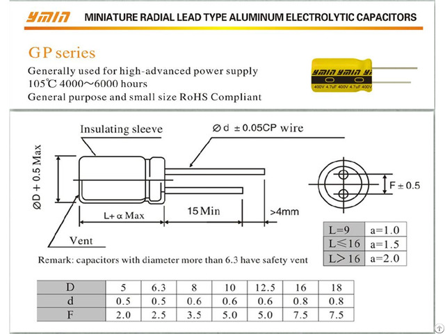 Gp Radial Lead Aluminum Electrolytic Capacitor Special For Usb Charger Power Supply