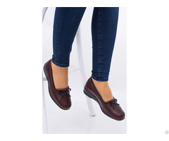 Women Casual Leather Shoes Burgundy Color