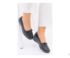 Women Daıly Use Leather Shoes Black Color