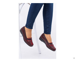 Leather Women Shoes Burgundy Color