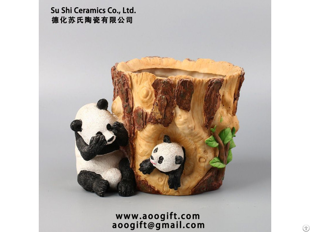 Resin Material Cartoon Panda Flower Pot Chinese Supplier