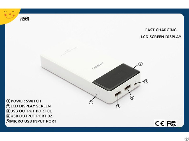 Dual Usb Pisen Power Bank 15000mah Lcd Screen Display External Battery Charger Ce Fcc Certificate