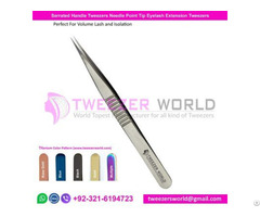 Serrated Handle Tweezers Needle Point Tip Eyelash Extension
