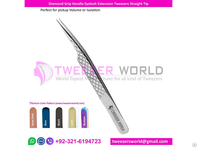 Diamond Grip Handle Eyelash Extension Tweezers Straight Needle Nose Tip