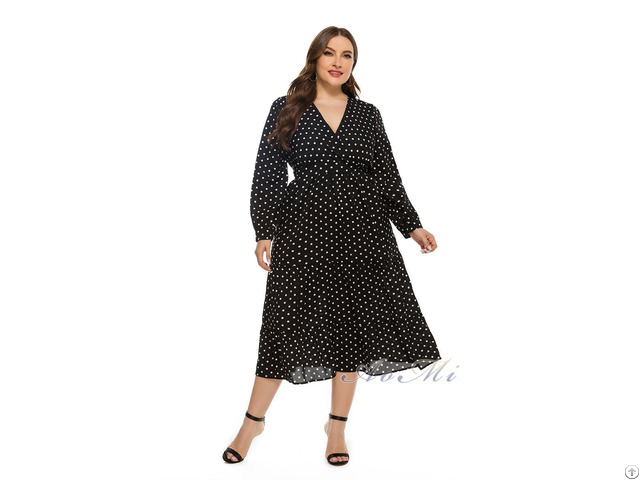 Black Polka Dot Lantern Sleeve Large Size Dresses