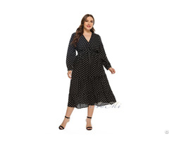 Black Polka Dot Lantern Sleeve Large Size Dresses