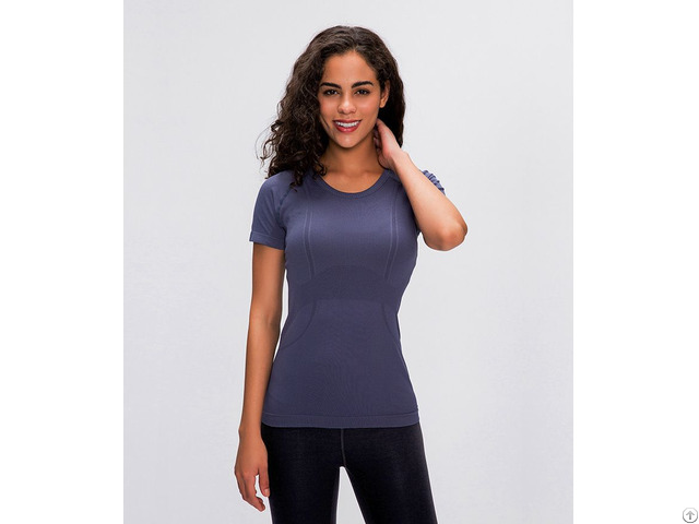 Women S Seamless Short Sleeve Workout Shirts Breathable Gym Running Top