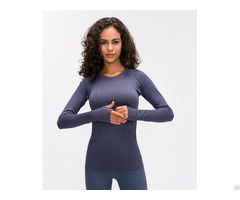 Women S Seamless Long Sleeve Workout Shirts Breathable Gym Running Top Thumb Hole