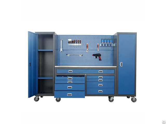 Metal Garage Workshop Storage Tool Cabinet Workbench With Casters