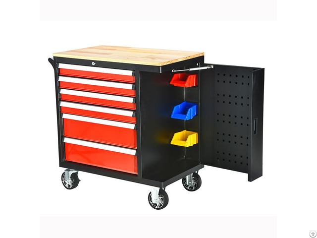 Wood Top Heavy Duty Metal Storage Chest Tool Drawer Cabinet