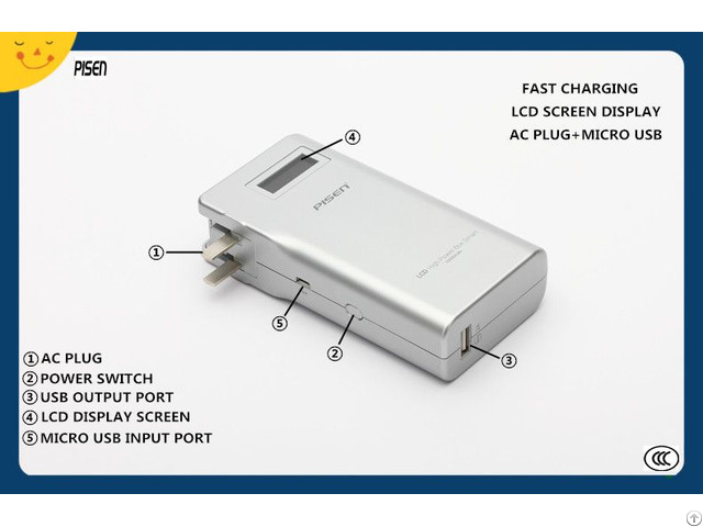 Ccc Certificate Fast Charging Smart Pisen Power Bank 10000mah With Ac Plug Lcd Display