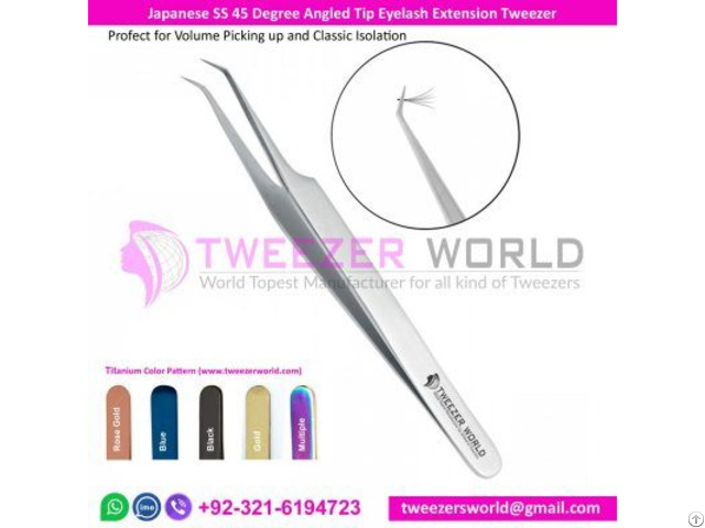 45degree Angled Tip Eyelash Extension Tweezers 7 For Volume Pickup