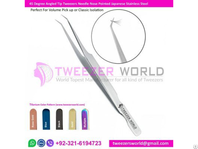 S Shape 45 Degree Angled Tip Tweezers Needle Nose Pointed