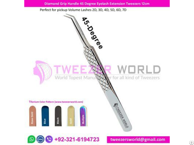 Diamond Grip Handle 45 Degree Eyelash Extension Tweezers 12cm