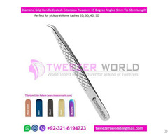 Diamond Grip Handle Eyelash Extension Tweezers 45 Degree Angled 5mm Tip 12cm Length
