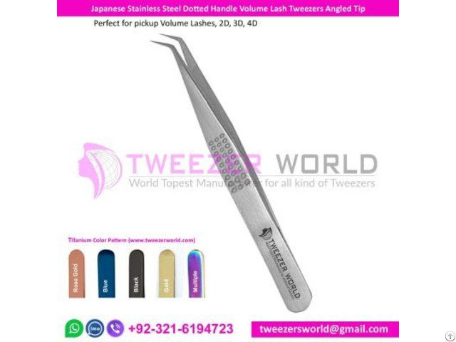 Japanese Stainless Steel Dotted Handle Volume Lash Tweezers Angled