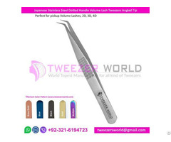 Japanese Stainless Steel Dotted Handle Volume Lash Tweezers Angled