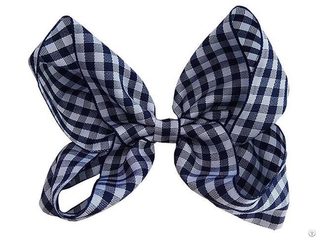 Plaid Ribbon Hair Bow On Clip For School Girls