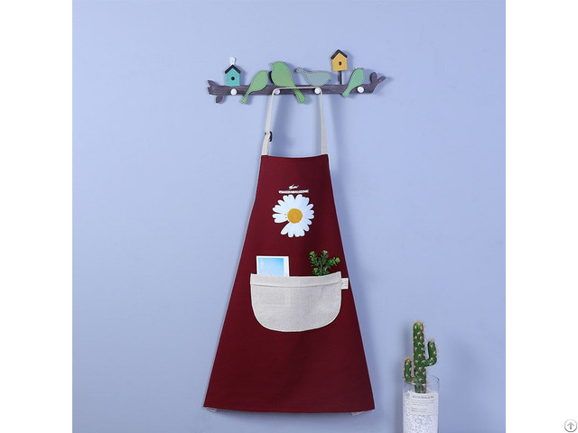 Daisy Pattern Adjustable Oil Stain Resistant Wine Red Bib Aprons For Men Women