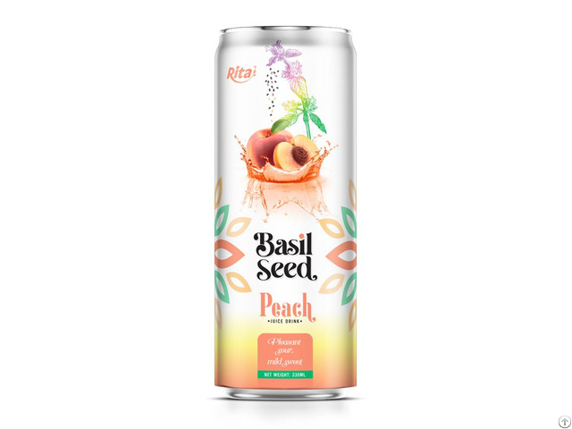 330ml Cans Basil Seed Drink With Peach Juice From Rita Beverage