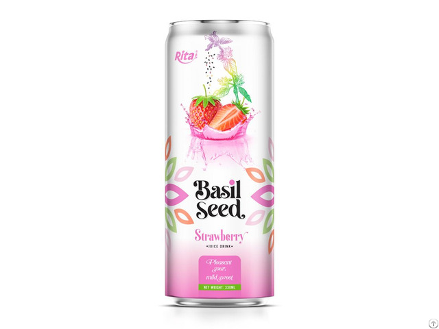 330ml Cans Basil Seed Drink With Strawberry Juice From Rita Beverage