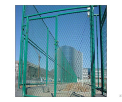 Fencing Gate Is Made Of Chain Link Mesh Wire Infilling Fabric