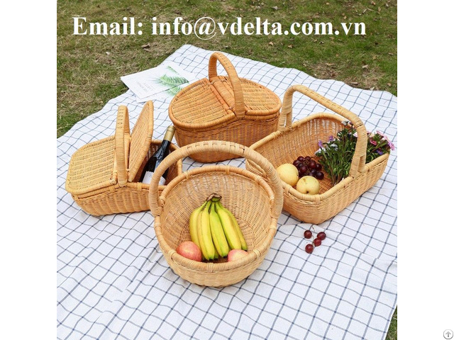 Natural Rattan Basket Camping Picnic In Vietnam