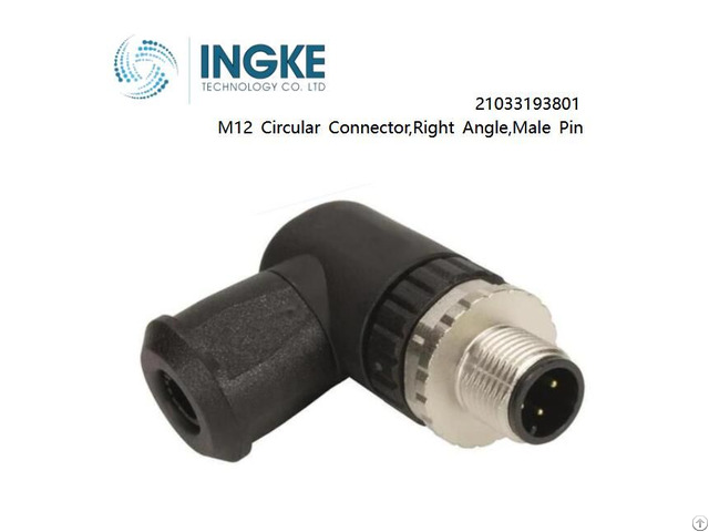 Ingke 21033193801 M12 Circular Connector Right Angle Male Pin