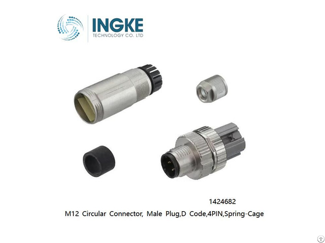 M12 Circular Connector 1424682 Male Plug D Code 4pin Spring Cage Ingke