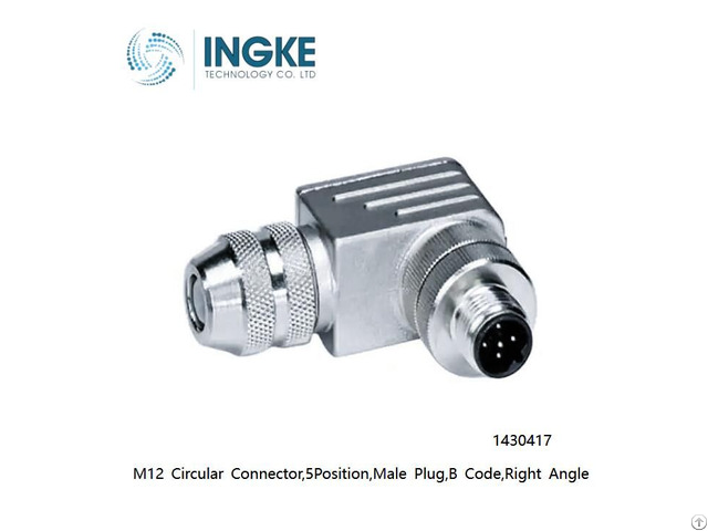 M12 Circular Connector 1430417 5position Male Plug B Code Right Angle Ip67 Ingke