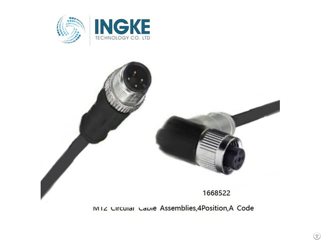 M12 Circular Cable Assemblies 1668522 4position Male To Female A Code Ingke