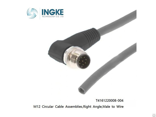 T4161220008 004 M12 Circular Cable Assemblies Right Angle Male To Wire 8 Position Ip67