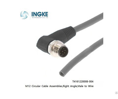T4161220008 004 M12 Circular Cable Assemblies Right Angle Male To Wire 8 Position Ip67